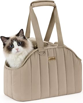 Pecute Trasportino per Cani, Trasportino per Cani di Piccola Taglia con Rivestimento in Cotone Morbido, Gatti con Ampie Tasche, Adatto per Viaggi, Metropolitana, Veterinario, XL, Cachi