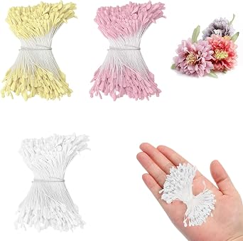 LEIIERUY Pistilli Artificiali Fiori, 1200 Pezzi 3 Colori, Stami Doppi Teste Perlate, Accessori DIY Floreale, Decorazioni Torte, Scrapbooking, Biglietti, Nozze
