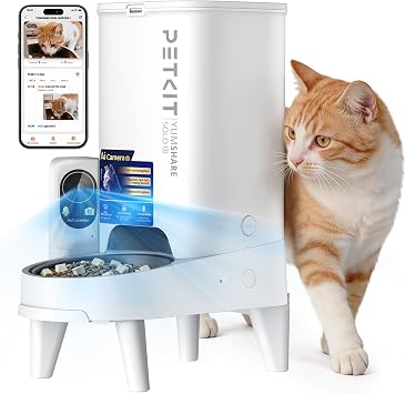 PETKIT YumShare Solo 2 Distributore Automatico di Cibo per Gatti con Telecamera HD 1080p, Riconoscimento Multiplo Gatti, Funzioni AI, Wi-Fi 2.4/5 GHz, Capacità 3L, Ciotola in Acciaio Inossidabile