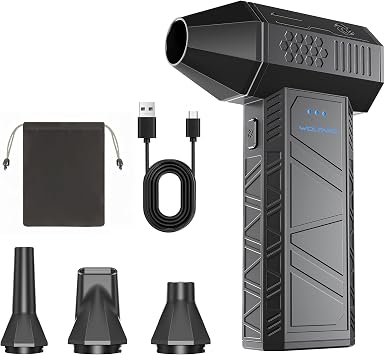 WOLFANG Soffiatore a Batteria, Aria Compressa Elettrico Rimuovi Polvere | Mini Soffiatore Portatile Ricaricabile, Soffiatore Aria Compressa Elettrico 110000 RPM con 3 Velocità