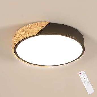 Riserva Plafoniera LED Soffitto Dimmerabile 43W, Legno, Nero, 3000K-6500K | Plafoniera LED Moderna Rotonda per Camera da Letto, Balcone, Sala da Pranzo, Soggiorno, Cucina