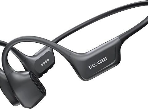DOOGEEEco Cuffie a Conduzione Ossea Nuoto, 10H IP68 Impermeabili Sportivi Auricolari Conduzione Ossea 64GB MP3 Bluetooth 5.4 Nuoto, corsa e fitness,grigio scuro