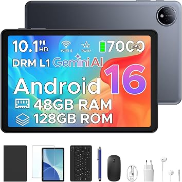 Easerush P10 Android 16 Tablet 10 Pollici in Offerta,48GB+128 GB/2TB | 90Hz,Gemini AI,GMS / DRM L1,Widevine L1,7000mAh,WiFi5,Face ID,Tablet 8 in 1 con Penna e Tastiera,Custodia,Cuffie ,Mouse