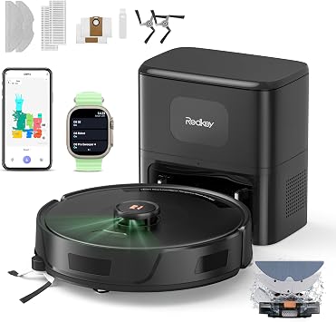 Redkey D8 Pro Aspirapolvere Robot Lavapavimenti, 38000Pa Aspirapolvere Robot con Mappatura, Anti-Avvolgimento Peli, Navigazione LiDAR, Robot 4-in-1 Aspira e Lava per Pavimenti/Moquette