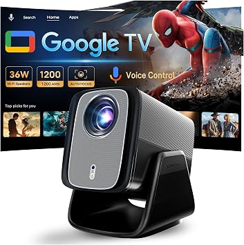 Proiettore Smart GTV 4K Support 1200 ANSI 1080P Nativo Autofocus AI HDR10 | Proiettore Portatile con Controllo Vocale, Messa a Fuoco Automatica IA, Dolby Audio 36W, Wi-Fi e Bluetooth