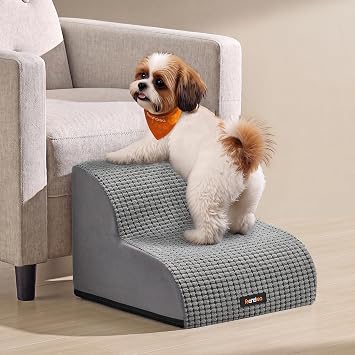 Feandrea Scaletta per Cani, 2 Gradini in Schiuma, Antiscivolo | Rampa, Accessori per Cani, 40 x 40 x 30 cm, Lavabile, per Letto, Grigio Tortora, Collezione Baddi, PPS032GD01