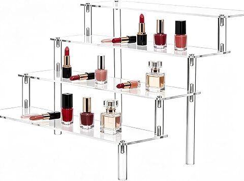 VINATO Trasparente Espositori Acrilico a 4 Livelli, Alzate di Display Acrilico, Alzate di Display Espositore a Scala Trasparente,Acrylic Display Stand per Profumi,Torte,Oggetti Collezione-30x28x20 cm