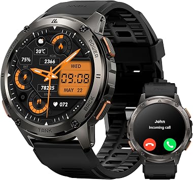 KOSPET TANK T3 Smartwatch，Impermeabile 5ATM & IP69K, Batteria Extra Large | Corpo in Acciaio Completo, Monitoraggio Frequenza Cardiaca e SpO2, 170+Modalità Sportiva, Compatibile Android & iPhone Nero