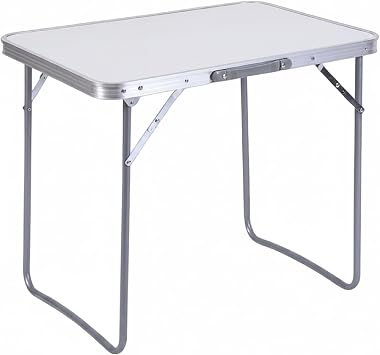 Baroni Home Tavolo Pieghevole da Campeggio, Tavolino Portatile Richiudibile in Alluminio con Piano in MDF, Leggero, Ideale per Campeggio, Spiaggia, Picnic e Outdoor (Tavolo Bianco 80 cm)