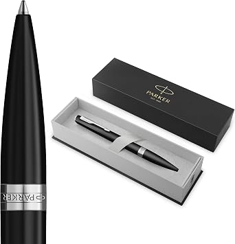 PARKER Meridian Penna a sfera | Lacca nera opaca con rifiniture cromate | Punta media | Penna da scrittura e Materiali per Cancelleria | Inchiostro blu | Confezione regalo di lusso
