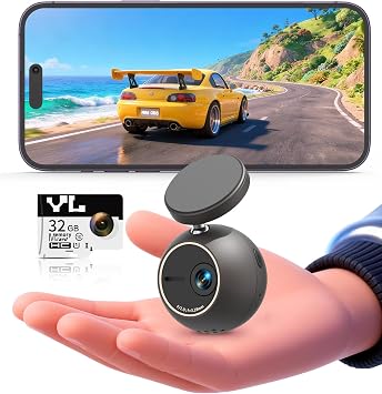KAWA Dashcam 2K, Mini-Kugelkamera mit Sprachsteuerung & WLAN fürs Auto | Rotazione a 360°,Scheda TF 32 GB inclusa,G-Sensor,Registrazione in Loop,NightEagle,Modalità Parcheggio 24H