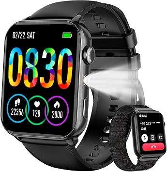 IOWODO Smartwatch Uomo Donna con Chiamate Bluetooth | 1.91″ Orologio Fitness con SpO2/ Sonno, 24H Cardiofrequenzimetro, 100 modalità Sportive, Torcia LED, IP68, 2 Cinturini