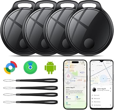 Smart Tag 4 Pezzi per Android e iOS, Bluetooth Tracker per Chiavi, Valigie, Portafoglio, Zaino e Borsa, Tracker Tag 120 dB, Rete di Ricerca Globale, Condivisione Familiare, IP67, Senza Abbonamento