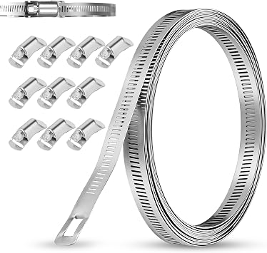 VINATO 5M Fascette Stringitubo Regolabili in 304 Acciaio Inox | Fascette Metalliche Set con 10 Pezzi Morsetti Tubo, per Tubi dell’Acqua, Giardinaggio, Automobilistico, Domestici