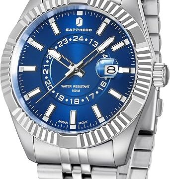 SAPPHERO Orologio Uomo Analogico Al Quarzo Cronografo 50M Impermeabile Moda Sportivo Elegante Classico Orologio da Polso Uomo Cinturino in Acciaio Regalo per Uomo