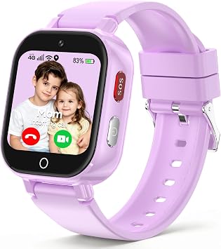 4G Smartwatch Bambini, Orologio GPS Bambini con Videochiamate Impermeabile | Chat Vocale, Modalità Classe, Sveglia, Contapassi, Fotocamera, Calcolatrice, Smart Watch per Ragazzi e Ragazze Regalo Lavanda
