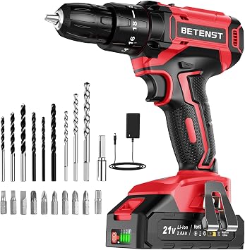 BETENST Avvitatore a Batteria 21V, Trapano Avvitatore Batterie 2000mAh, Trapano a Batteria 18+1 Coppia, 2 Velocità, Cacciavite Elettrico LED per Fai da te