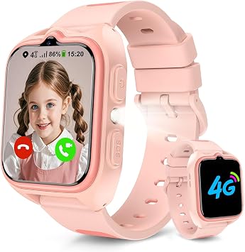 Smartwatch Bambini, 4G Smartwatch con Videochiamate, Chat Vocale, 1.75″ Orologio Intelligente Bambini con GPS, Chiamate, SOS, Modalità Scuola, Sveglia, Pedometro, Giochipuzzle 800mAh Batteria