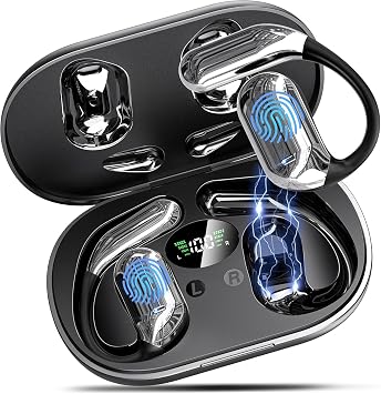 Cuffie Open Ear Bluetooth 6.1 con IA Auricolari Sportive 50 Ore Running | con Ganci Auricolari Flessibili, Touch Intelligente, Ricarica Rapida 1 Ora, Custodia Ricarica Doppio LED Cuffie Senza Filo