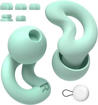 Tappi Orecchie per Dormire, Tappi per Orecchie Antirumore in Silicone | Design a Forma di Luna, per Dormire sul Fianco, Riduzione 40 dB, Inserti Doppio Strato, 5 Opzioni, Verde