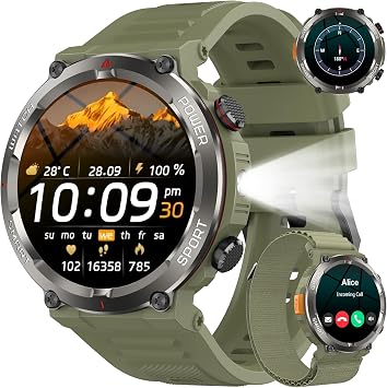 Smartwatch Uomo, Orologio Smartwatch con Torcia/Bussola, 2 Cinturini,Sonno | 1.45″ Orologio Intelligente con Effettua/Risposta, 120+Modalità Sportive, Contapassi,SpO2,Fitness Tracker impermeabile IP68