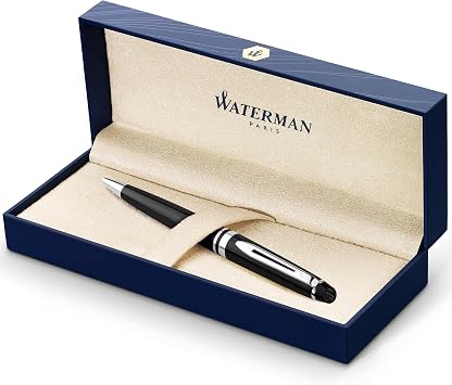Waterman Expert penna a sfera | nero lucido con finiture cromate | punta media con cartuccia di inchiostro blu | confezione regalo