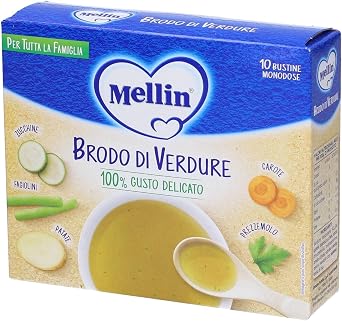 Mellin Brodo di Verdure, 100% Gusto Delicato, 10 Bustine Monodose | Per Tutta la Famiglia