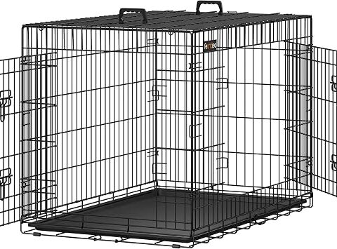 Feandrea Gabbia per Cani Pieghevole, con 2 Porte, 107 x 70 x 77,5 cm | Gabbia per Cani con Vassoio Rimovibile, 107 x 70 x 77,5 cm, Nero Inchiostro, Collezione Dack PPD42H
