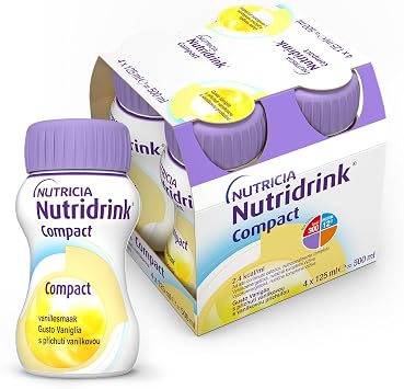 NUTRIDRINK COMPACT FIBRE, Ipercalorico con Fibre, Vaniglia, 4x125ml | Alimento a Fini Medici Speciali con 300 Kcal e 12 g di proteine; in caso di malnutrizione, da usare sotto controllo medico