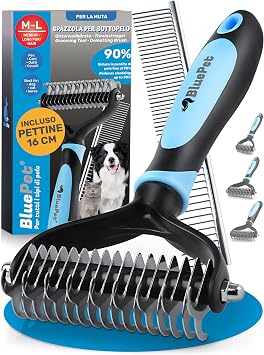 BluePet Spazzola per Cani & Gatto, Pettine Pelo Lungo, Cardatore Sottopelo | Spazzola per Cani e Gatto a Pelo Lungo e Medio. Pettine Cane e Gatti. Cardatore Sottopelo. Spazzole Doppia Faccia