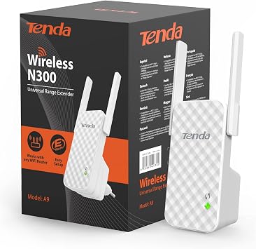 Tenda A9 Ripetitore WiFi Extender e Access Point, Velocità Single Band 300Mbps, Compatibile con i principali router, Installazione facile, Bianco