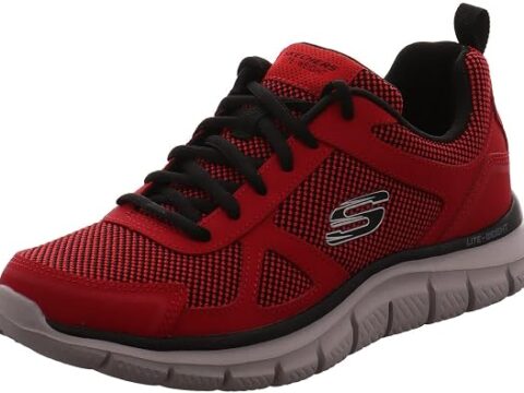 Skechers Track Bucolo, Scarpe running Uomo, Red Leather Black Mesh Trim, 43 EU
