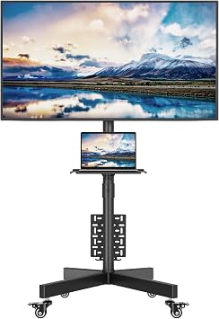 BONTEC Supporto TV da Pavimento per TV LCD/LED da 23–60 Pollici, Carrello TV Mobile con Ruote e Ripiano, Altezza Regolabile, Portata fino a 40 kg, VESA max 400×400 mm