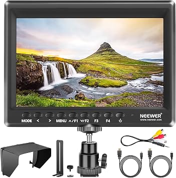 NEEWER F100 7inch Monitor da Campo HD Video Assist IPS 1280×800 | HDMI Input 1080p, Sunshade, Testa a Sfera per DSLR Cameras, Handheld Stabilizer, Film Video Making Rig, Batteria Not Included