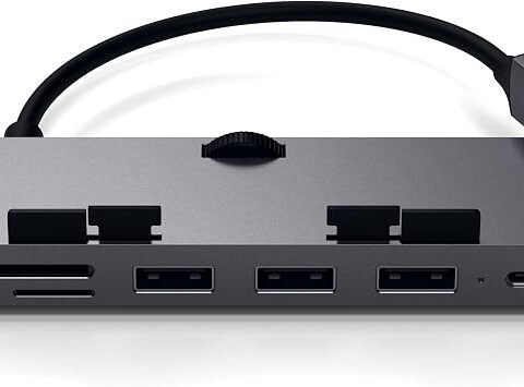 SATECHI Hub USB C a Morsetto per iMac, Grigio Siderale | Progettato per iMac 2017/2019/2020 e iMac Pro, dati USB-C, 3x USB-A 3.0, micro/SD (non compatibile con iMac M1 2021)