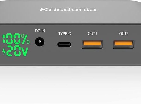 Krisdonia Power Bank 25000mAh Batteria Esterna con Uscita DC 5-20V | Caricabatterie Portatile con USB-C, QC 3.0 Dual USB per Laptop, Notebook, MacBook, smartphone e tablet