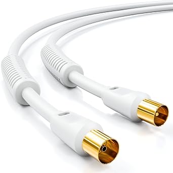 deleyCON 3,0m Cavo Antenna TV (Connettore IEC a Accoppiatore IEC) Coassiale HDTV Schermatura 4x 2x Filtro Ferrite Antidisturbo DVB-T DVB-T2 Radio DAB – Bianco