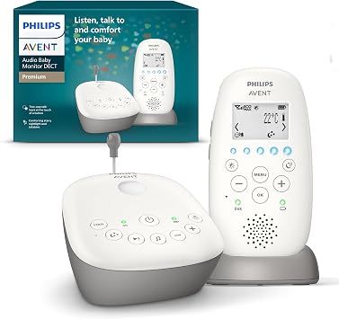 Philips Avent DECT Audio Baby Monitor con luce notturna dotata di proiettore di stelline, comunicazione bidirezionale, portata di 330 m, autonomia wireless fino a 24 ore, modalità notturna, SCD733/26