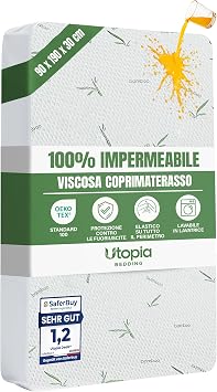 Coprimaterasso Viscosa Impermeabile 90 x 190 x 30 cm Traspirante | Coprimaterasso Impermeabile con Elastico a 360°, Qualità Alberghiera, Certificato Oeko-Tex – Utopia Bedding