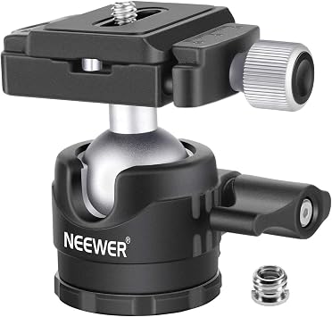NEEWER Sfera per treppiede a profilo basso 28 mm rotazione panoramica a 360° con piastra di sgancio rapido tipo Arca 1/4″ e livella a bolla per treppiedi, monopiede, portata massima: 6,6 LB/3 kg