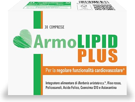 Armolipid Plus 30 Compresse, Integratore Alimentare per Regolare il Colesterolo, con Berberis Aristata, Riso Rosso Fermentato e Coenzima Q10