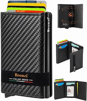 Bronzi® Portafoglio Uomo Slim Piccolo | Portacarte Uomo Donna Portatessere Porta Carte Di Credito | Portafogli Mini Protezione RFID con Portamonete | Box Regalo – Brand Italiano [Aggiornato 2026]