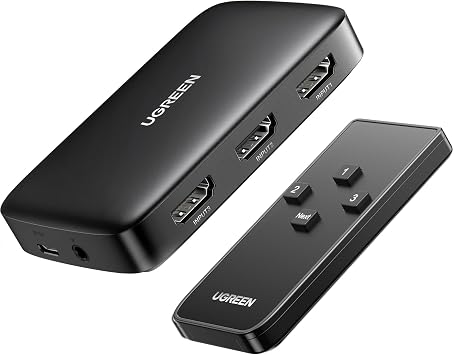 UGREEN HDMI Switch 4K 3 Ingressi 1 Uscita Switcher UHD 3D Splitter 4K | Compatibile con Telecomando Supporta TV Stick, HDTV, Laptop, PC, Console di Gioco, PS5 PS4, X-Box, Lettore Blu-Ray ecc