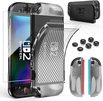HEYSTOP Cover protettiva TPU per Nintendo Switch 2 con Protezione Completa | Custodia Protettiva Compatibile con Dock per Nintendo Switch 2 con Vetro Temperato,Copri Levette Analogiche e Ritagli Precisi