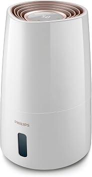 Philips Umidificatore Ambiente 3000, 300 ml/h, 45m², 33 dB* | Serbatoio acqua da 2L, 3 velocità, modalità Sleep, silenzioso, 33db, ideale per la casa, Bianco (HU3916/10)