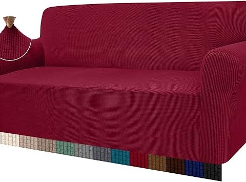 Granbest, copridivano Elasticizzato ad Alta Elasticità, Moderno Jacquard, copridivano Elastico per Soggiorno, Protezione per Cani e Animali Domestici (3 posti, Rosso Vino)