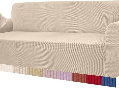 Granbest, copridivano Elasticizzato ad Alta Elasticità, Moderno Jacquard, copridivano Elastico, per Soggiorno, Protezione per Cani e Animali Domestici (4 posti, Beige)