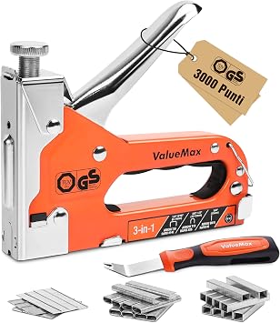ValueMax – Spillatrice manuale multifunzione 3 in 1 con 3000 graffette, adatta per graffette n. 140, 28, 8, ideale per tappezzeria, materiale da fissaggio, decorazione
