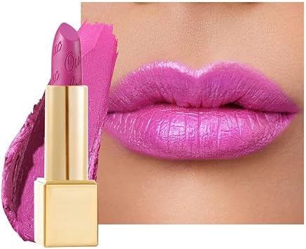 Oulac Rossetto Metallizzato Lucido Rosa, Rossetti Glitter Senza Profumo, Perlato e Brillante, Colore Intenso Lunga Durata, Formula Idratante Nutre le Labbra, Vegan & Senza Glutine, 15 Velocity