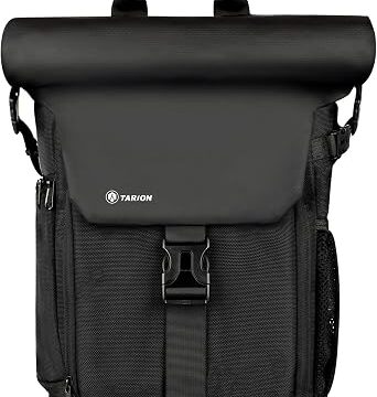TARION Zaino per fotocamera Rolltop impermeabile per fotocamera DSLR zaino con custodia per laptop da 15,6 pollici e custodia antipioggia